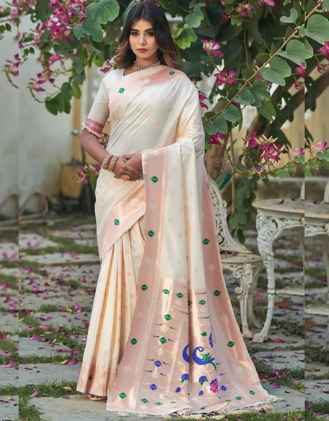 Kaveri Off White Banarasi Silk Paithani Saree