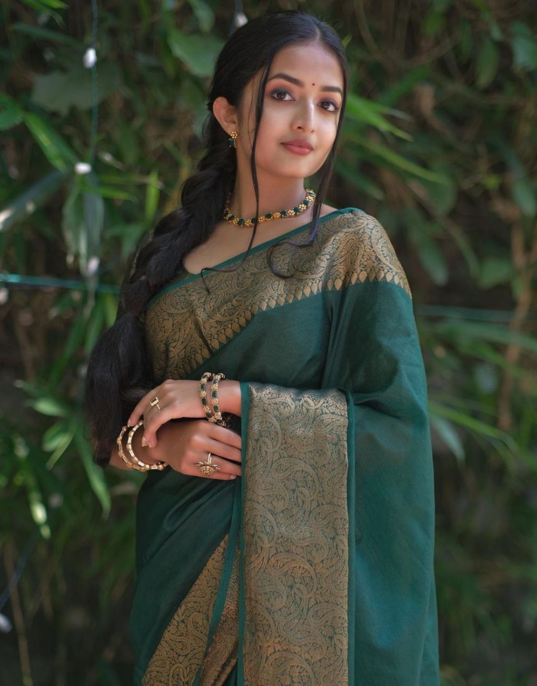 Shreya Beetle Green Soft Silk Saree