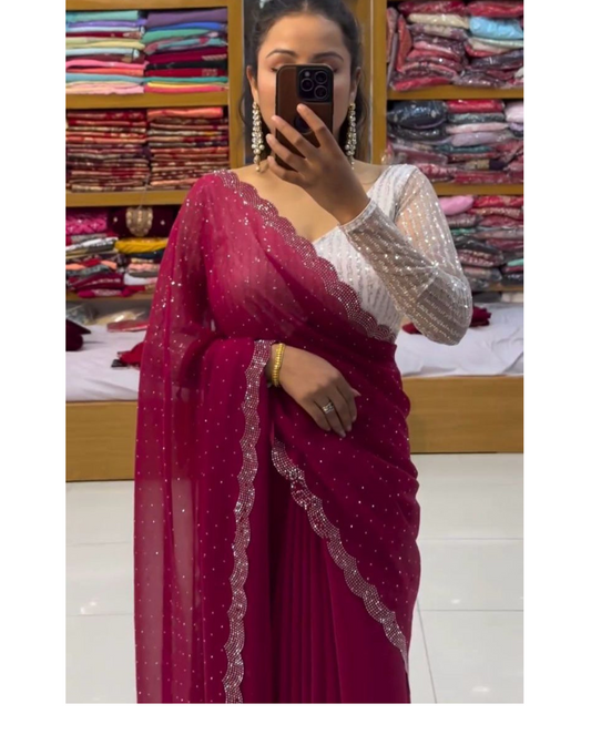 Maroon Lata Georgette Silk Party Wear Saree