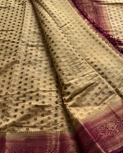 Ruhani - Cream Magenta Heritage Silk Saree