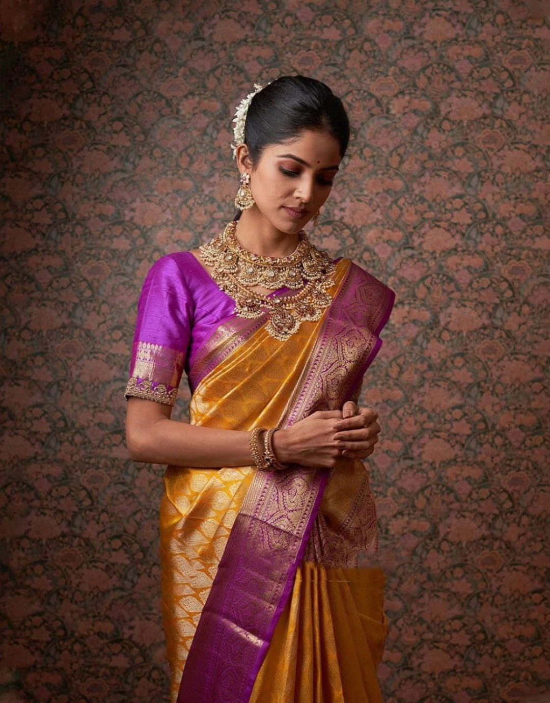 Meera Musted Yellow Kanchipuram Saree