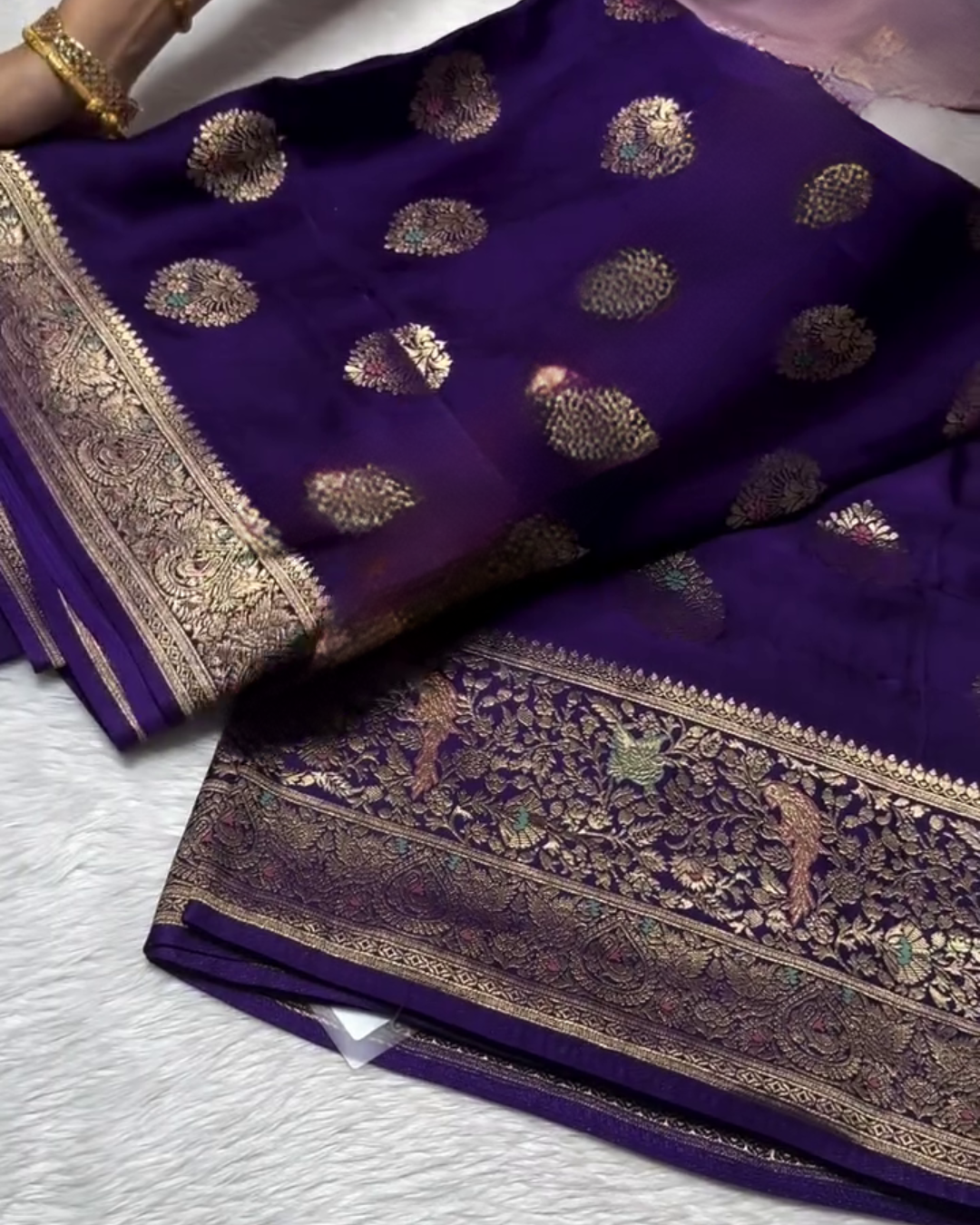 Nivedita - Purple Premium Mashru Silk Saree with Meenakari Weaving Borders