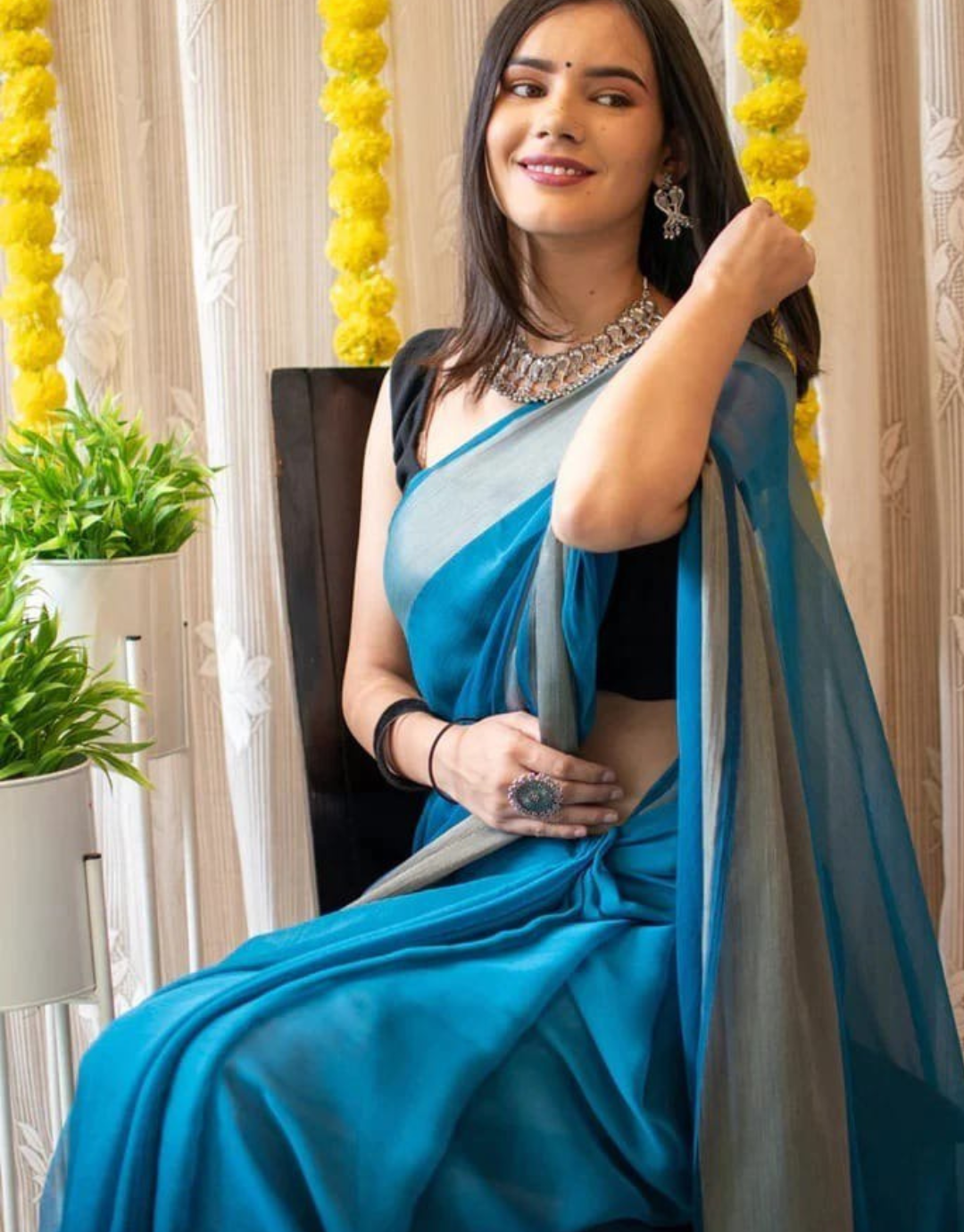 Jessica Blue Chiffon Silk Ready To Wear Saree