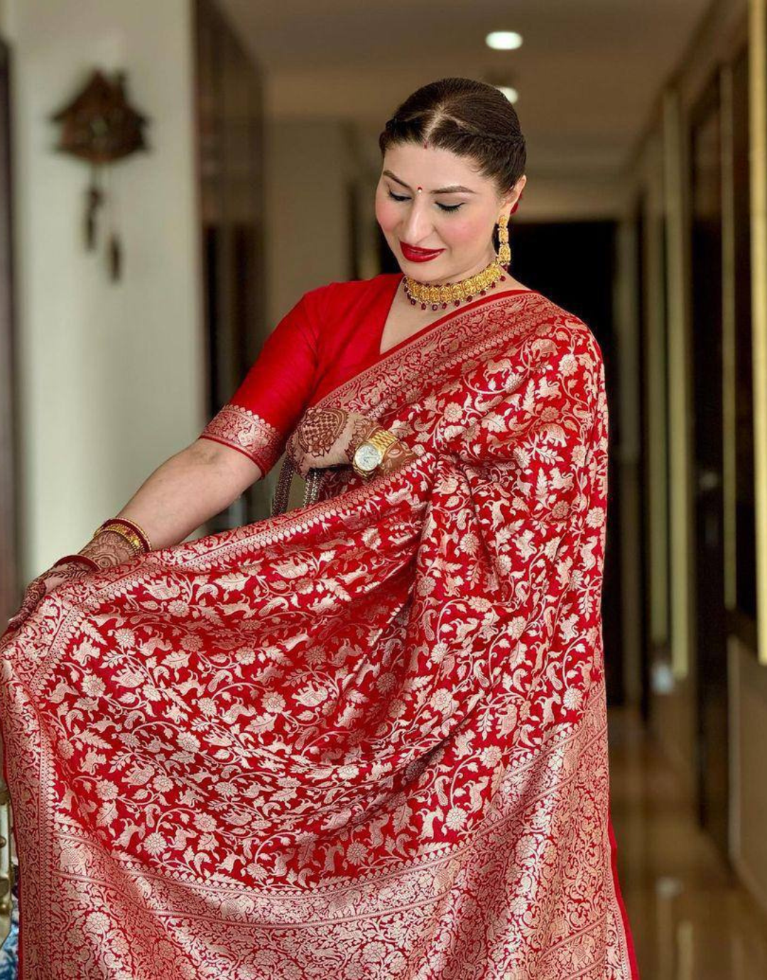 Geet Red Soft Silk Saree