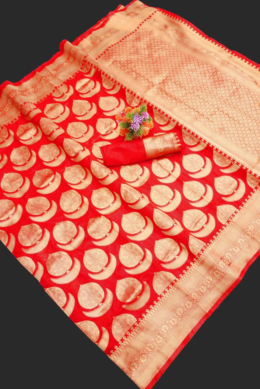 Kaya Red Banarasi Silk Saree