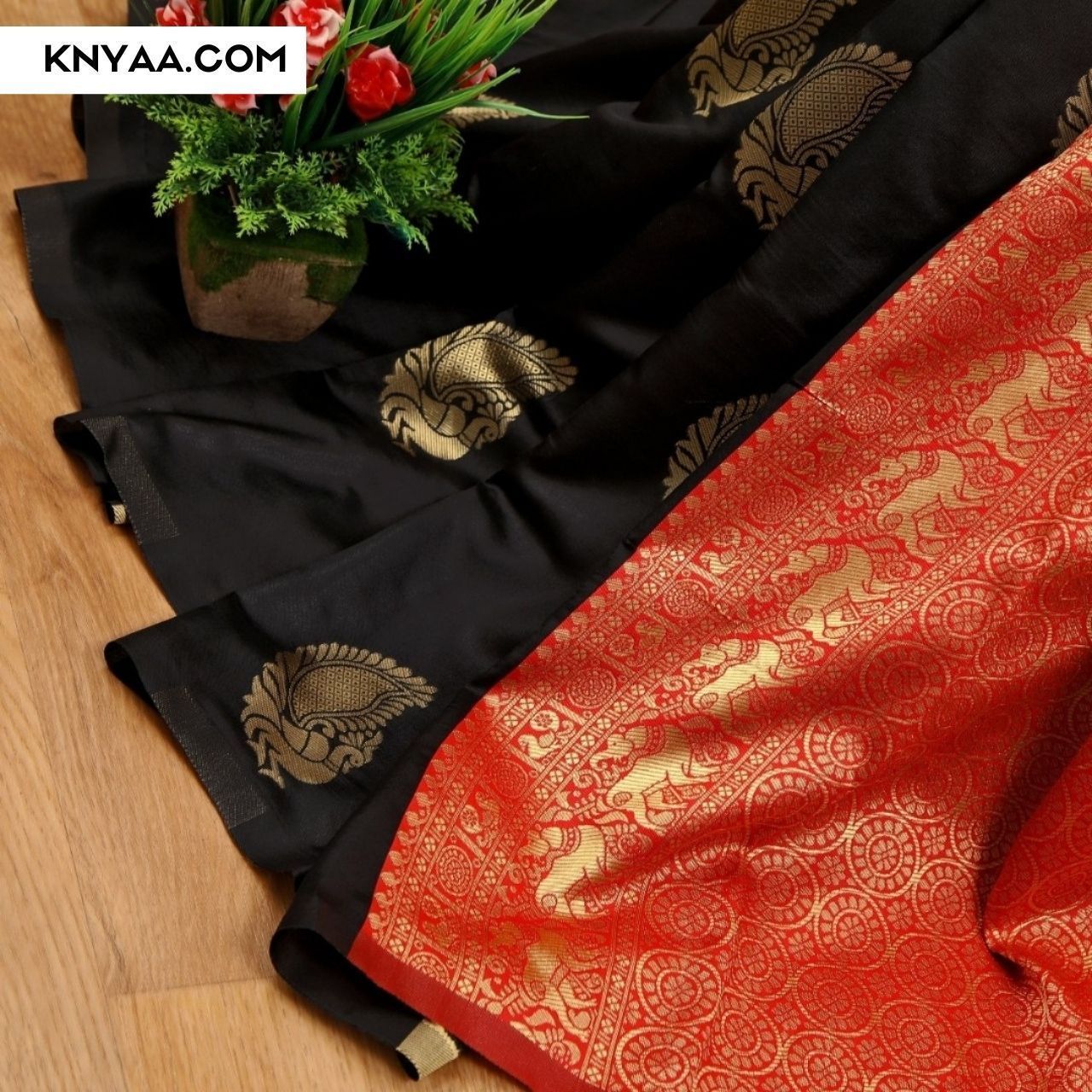 Miran Balck Soft Silk Saree With Attached Blouse