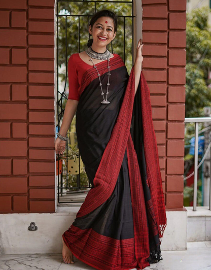 Kaya Black Linen Cotton Saree