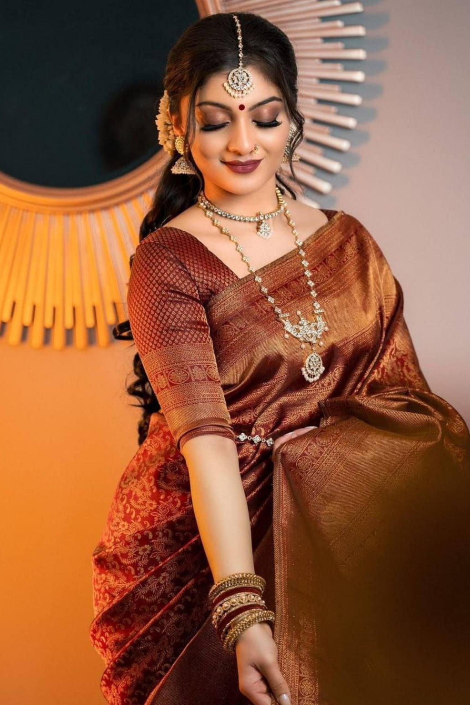 Maroon Banarasi Silk Saree with Heavy Zari Weaving