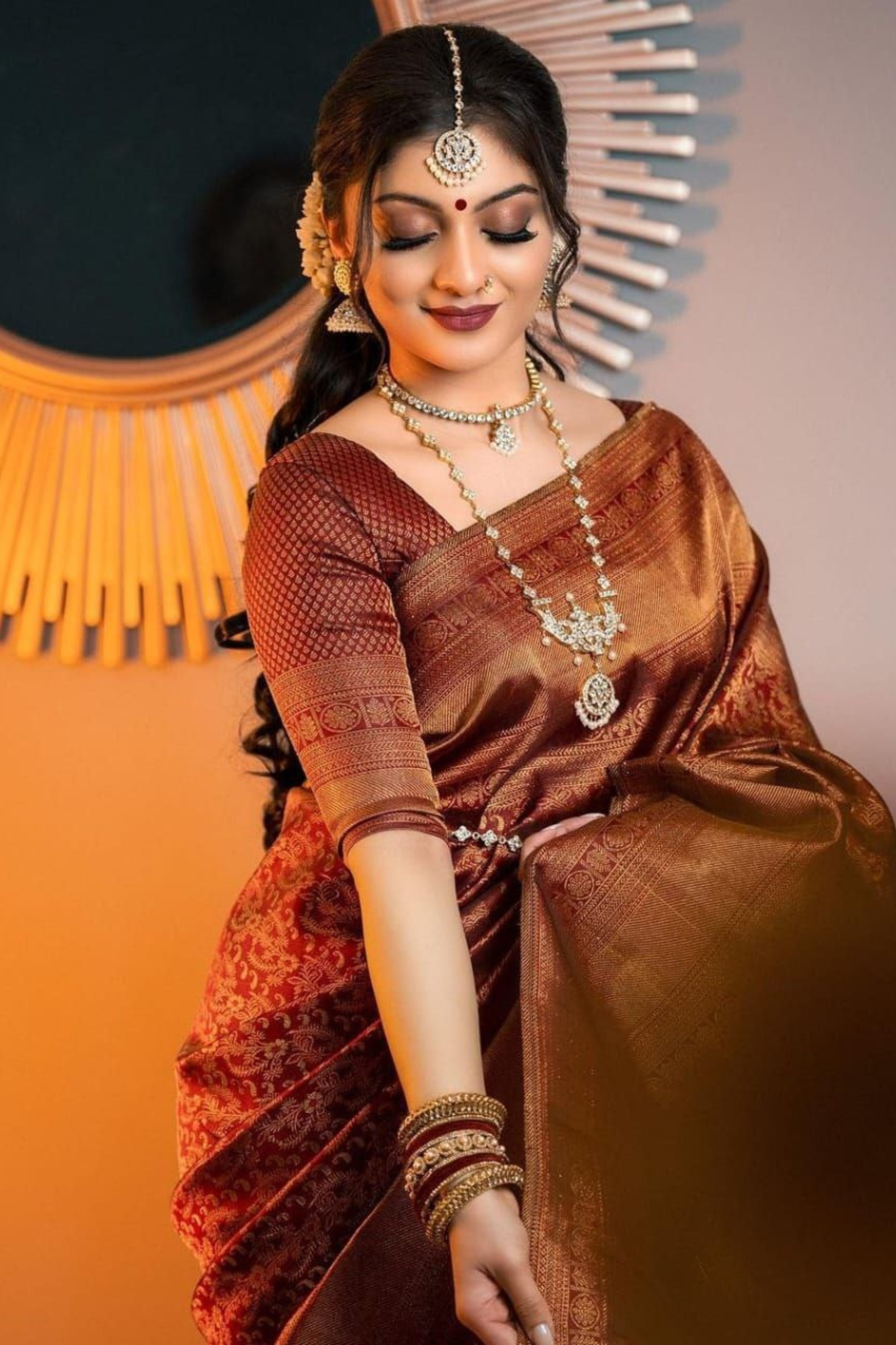 Maroon Banarasi Silk Saree with Heavy Zari Weaving