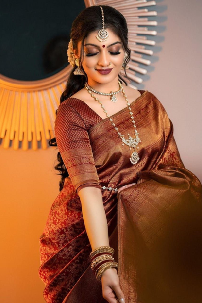 Maroon Banarasi Silk Saree with Heavy Zari Weaving