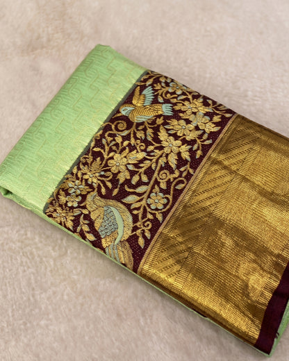 Chaavi - Mint Peacock Brocade Banarasi Saree