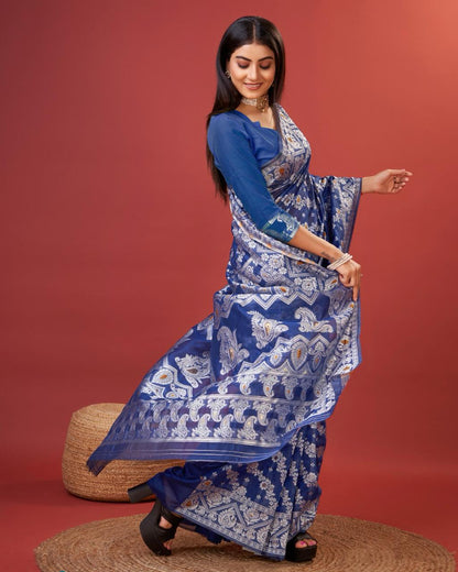 Kenvi Blue Banarasi Silk Saree