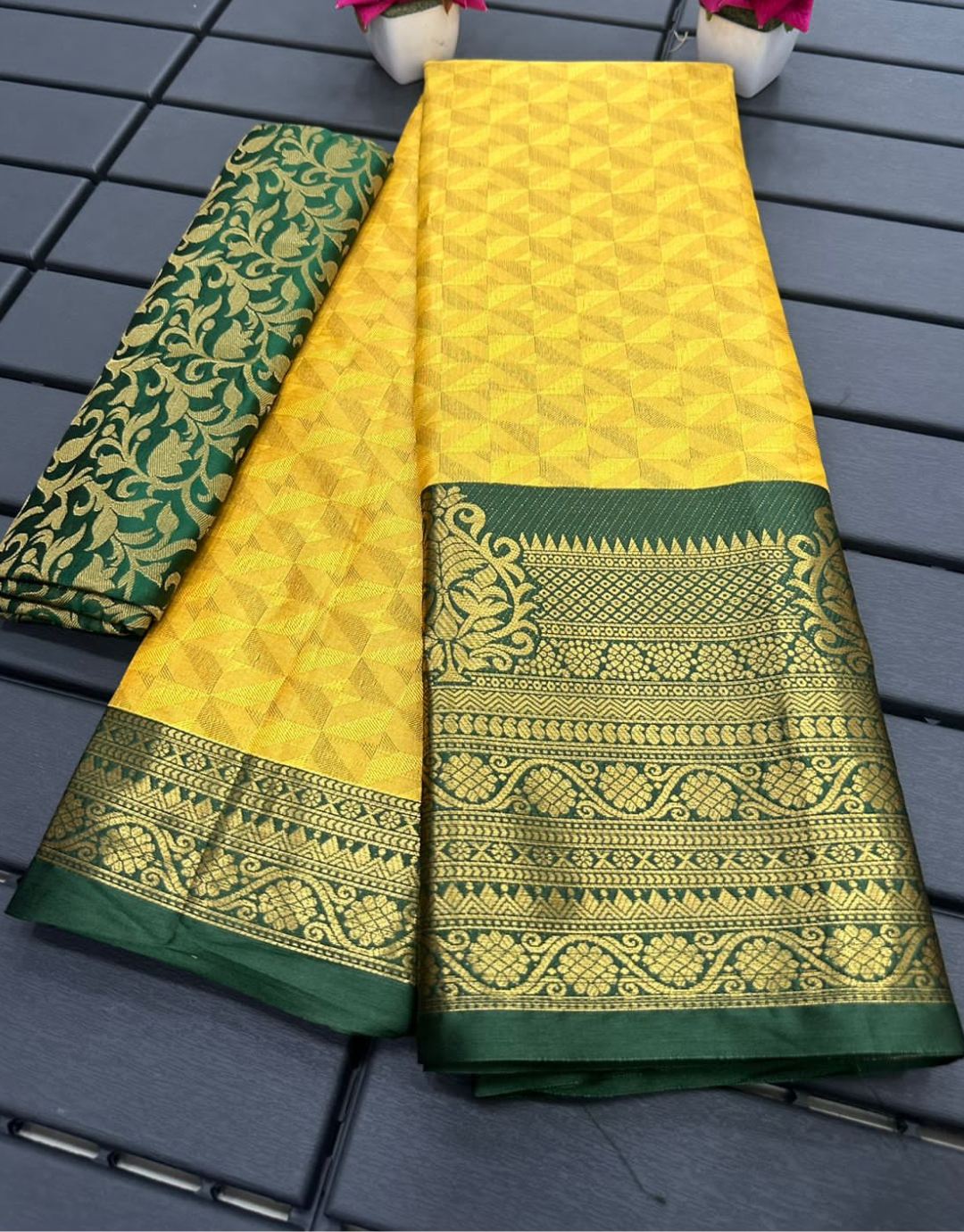 Neela Yellow Cotton Silk Saree