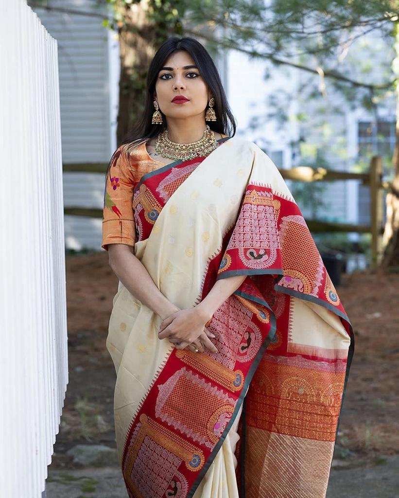 Naina OffWhite Banarasi Silk Saree