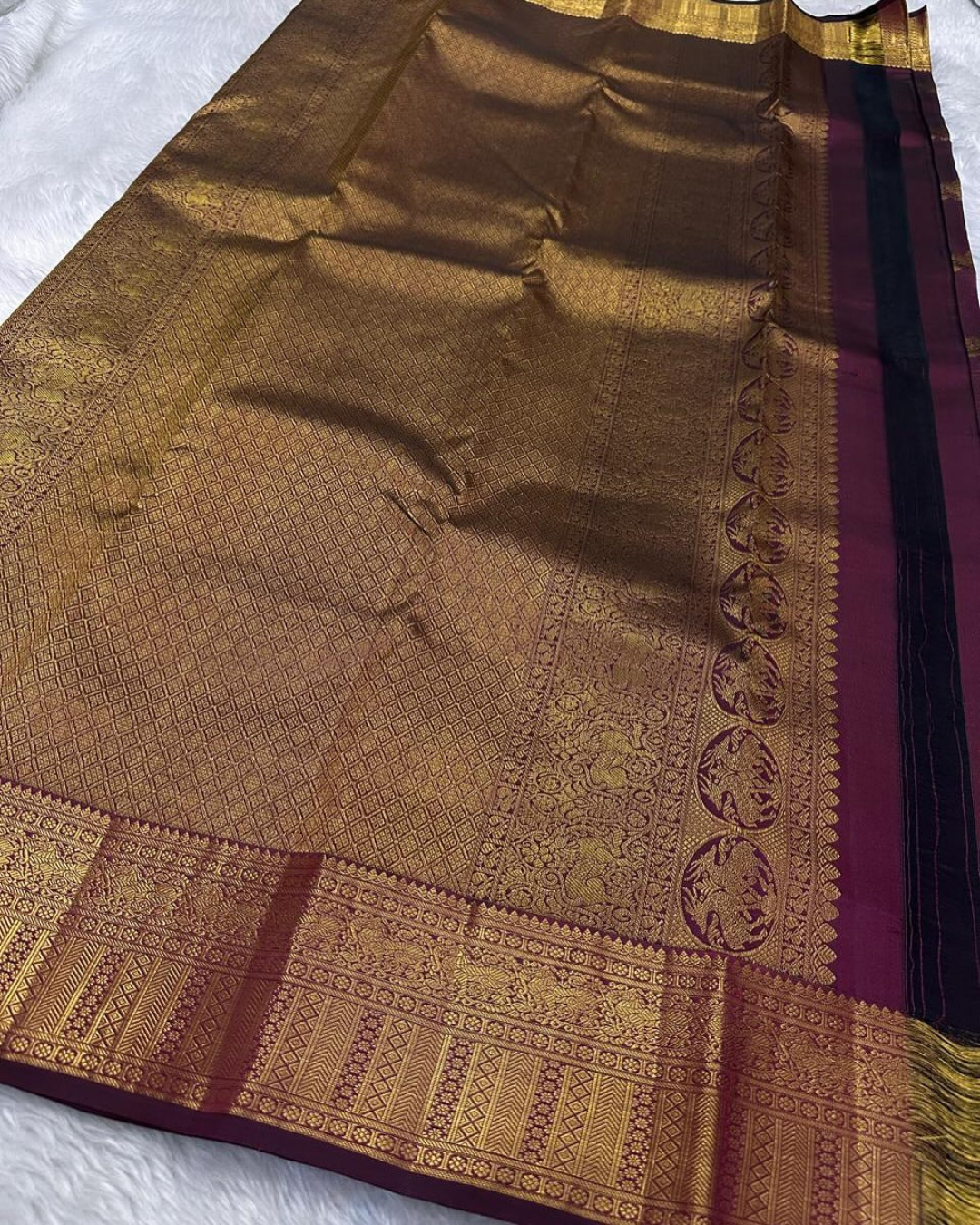 Kavya - Wine Purple Kanjivaram Saree with Zari Motifs