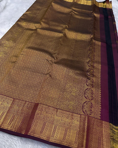Kavya - Wine Purple Kanjivaram Saree with Zari Motifs