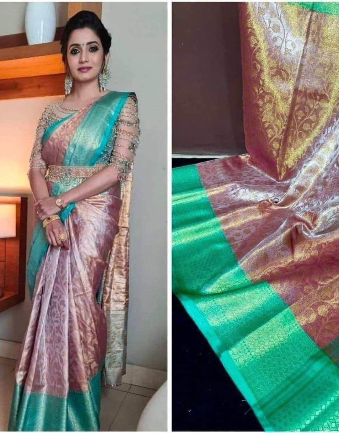 Heta Peach Kanchipuram Silk Saree