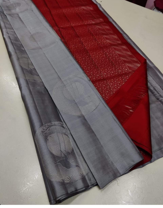 Jeel Grey Litchi Silk Saree