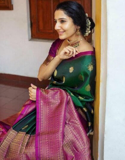 Ritika Gable Green Kanchipuram Silk Saree With Attractive Blouse