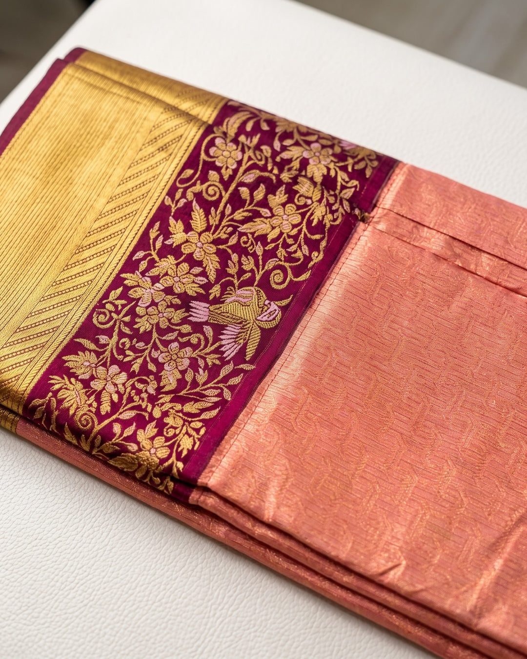Chaavi - Peach Pink Brocade Banarasi Saree