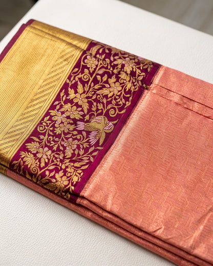Chaavi - Peach Pink Brocade Banarasi Saree