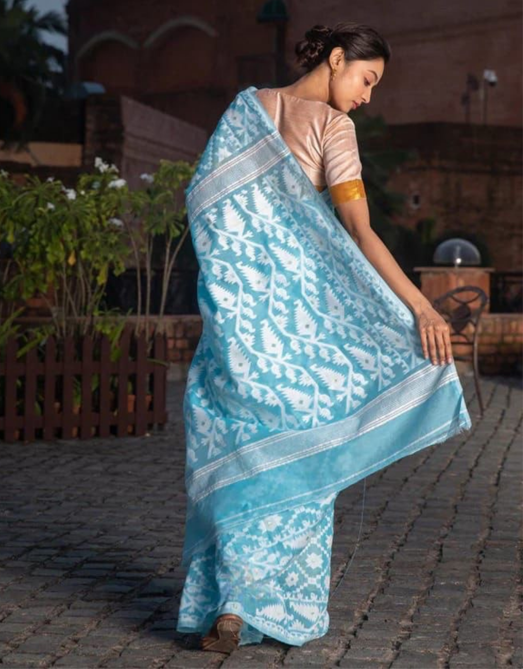 Reena Sky Blue Linen cotton Saree