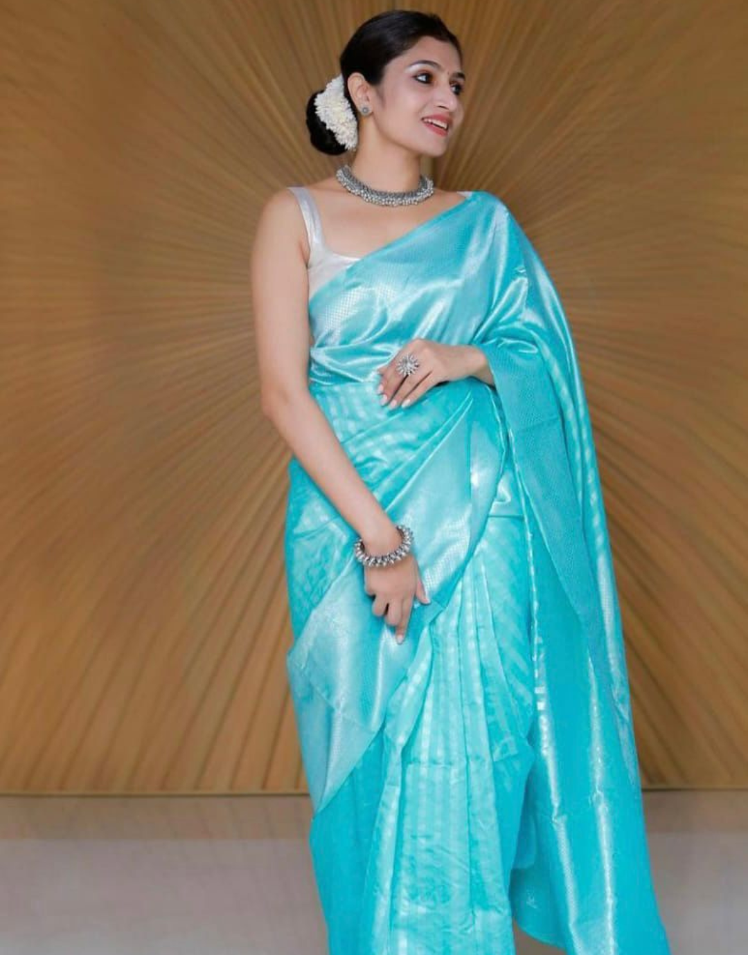 Chetna Sky Blue Lichi Silk Saree