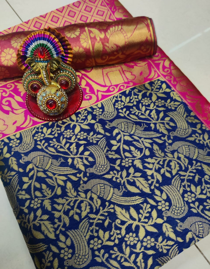 Usha Navy Blue Kanchipuram saree