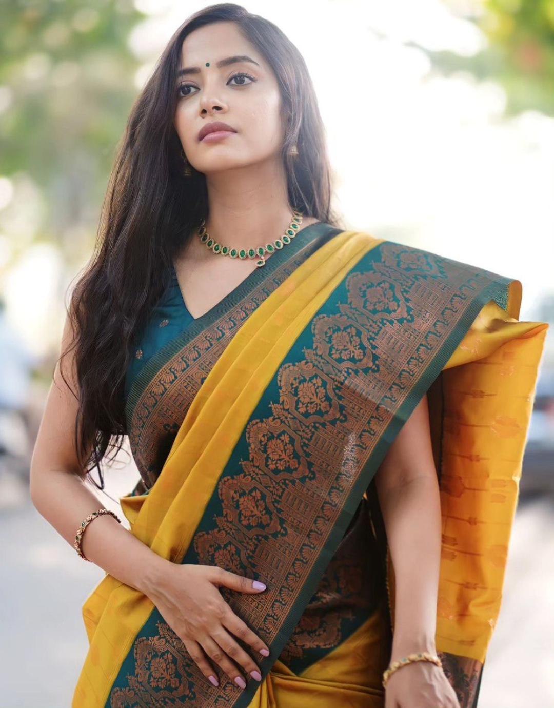 Yana Yellow Litchi Silk Saree