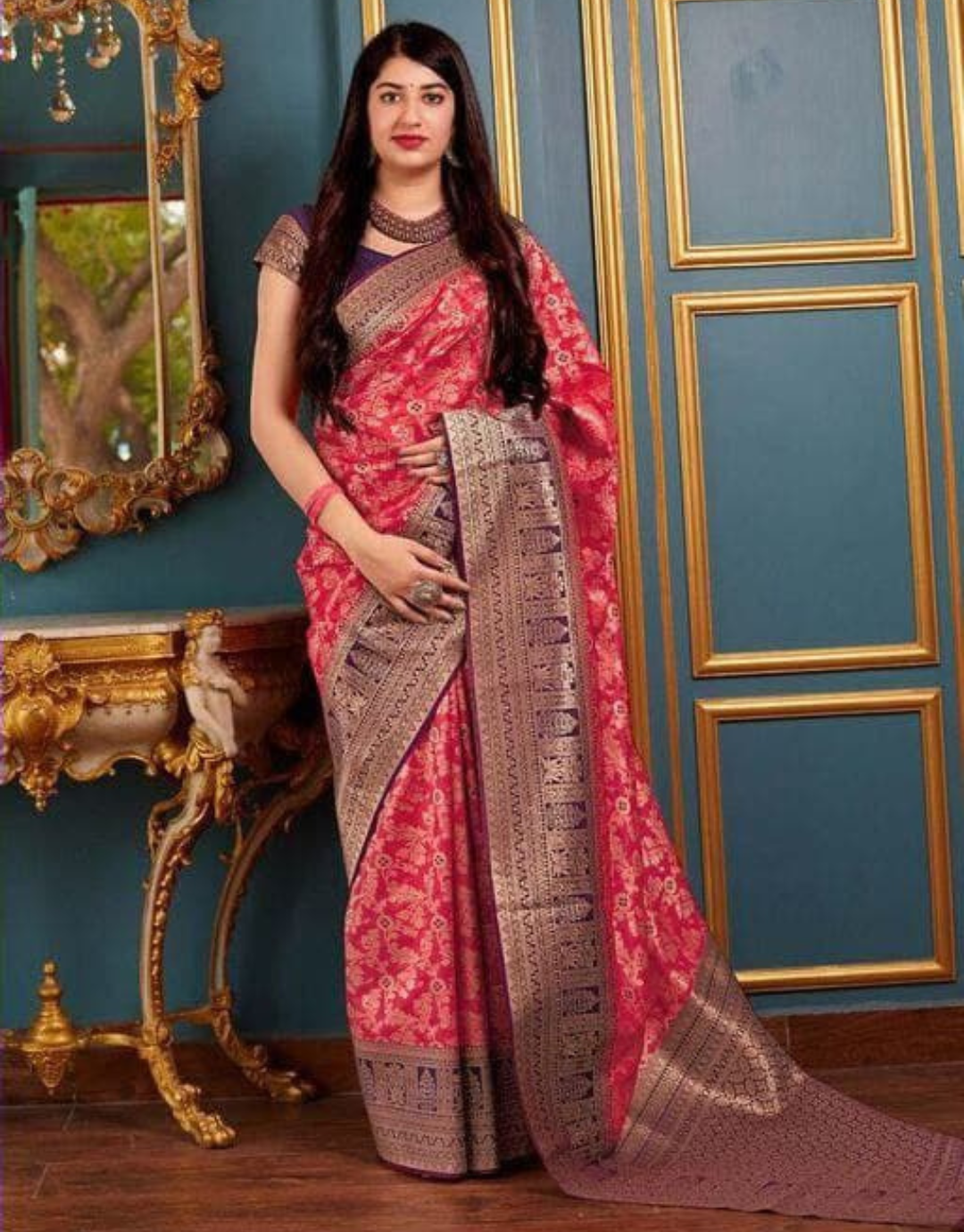 Preeta Red Banarasi Silk Saree