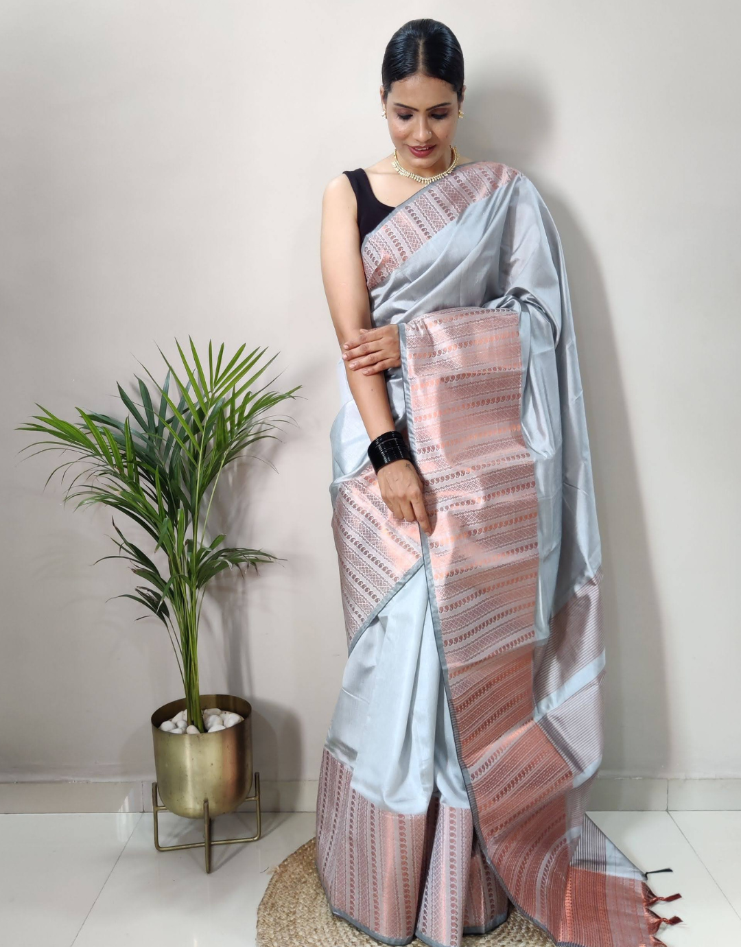 Himanshi Light Grey Soft Silk Saree