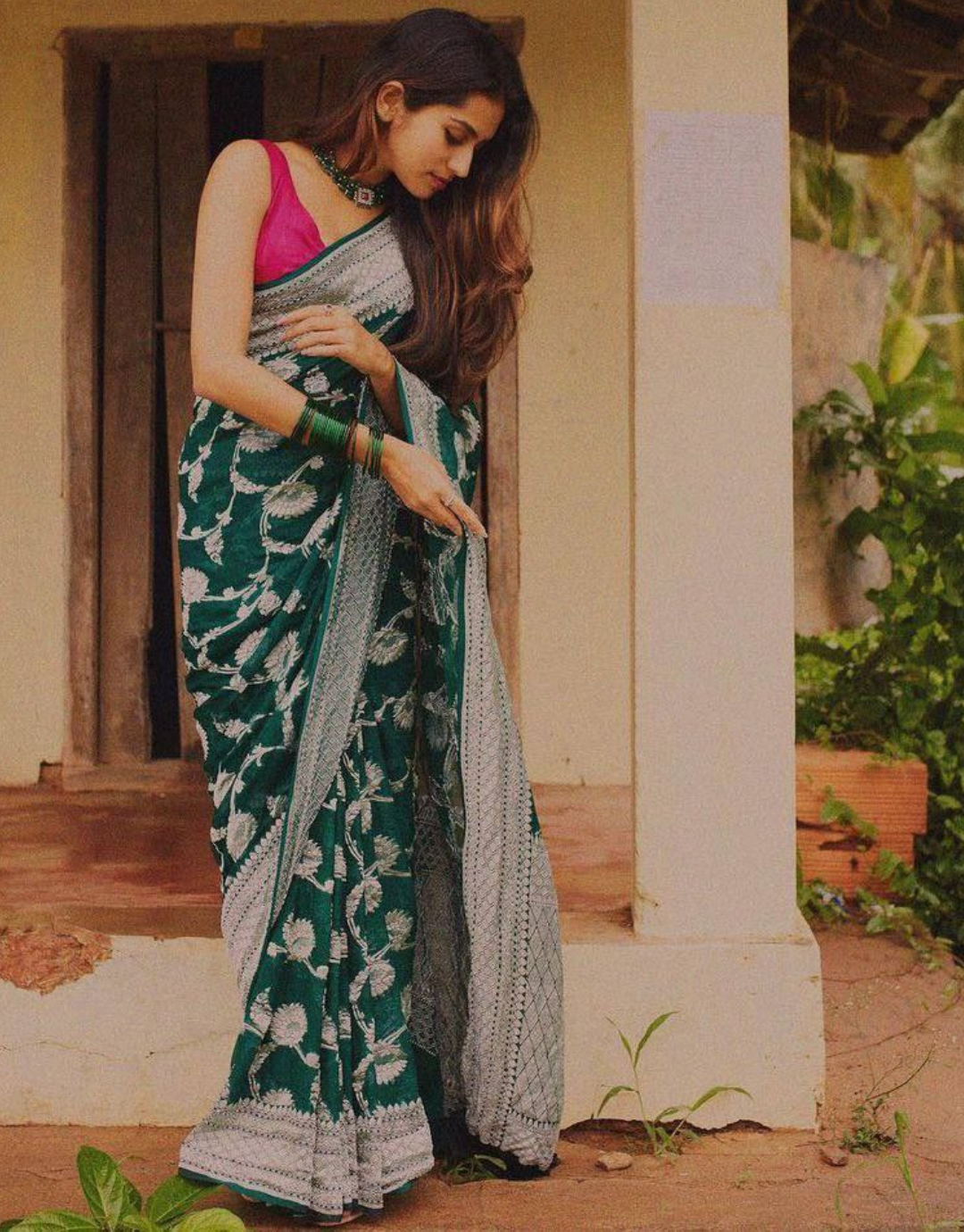 Himanshi Dark Green Banarasi Saree