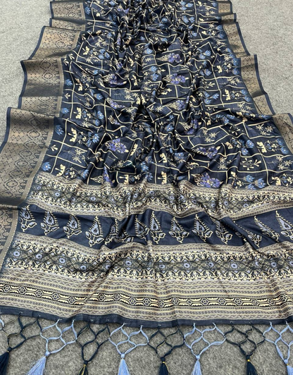 Ruhi Navy Blue Dolla Silk Digital Printed Saree