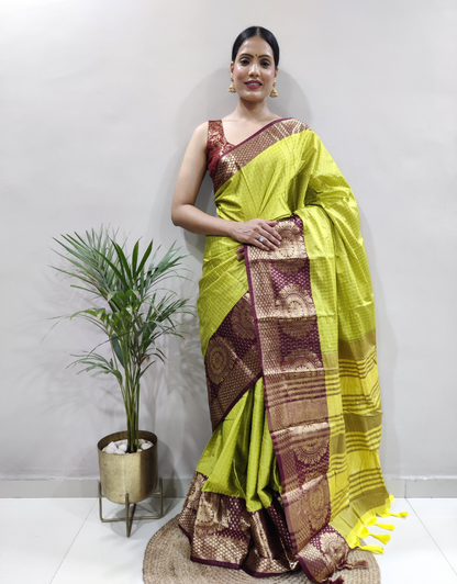 Avni Greenish Beige Soft Silk Saree