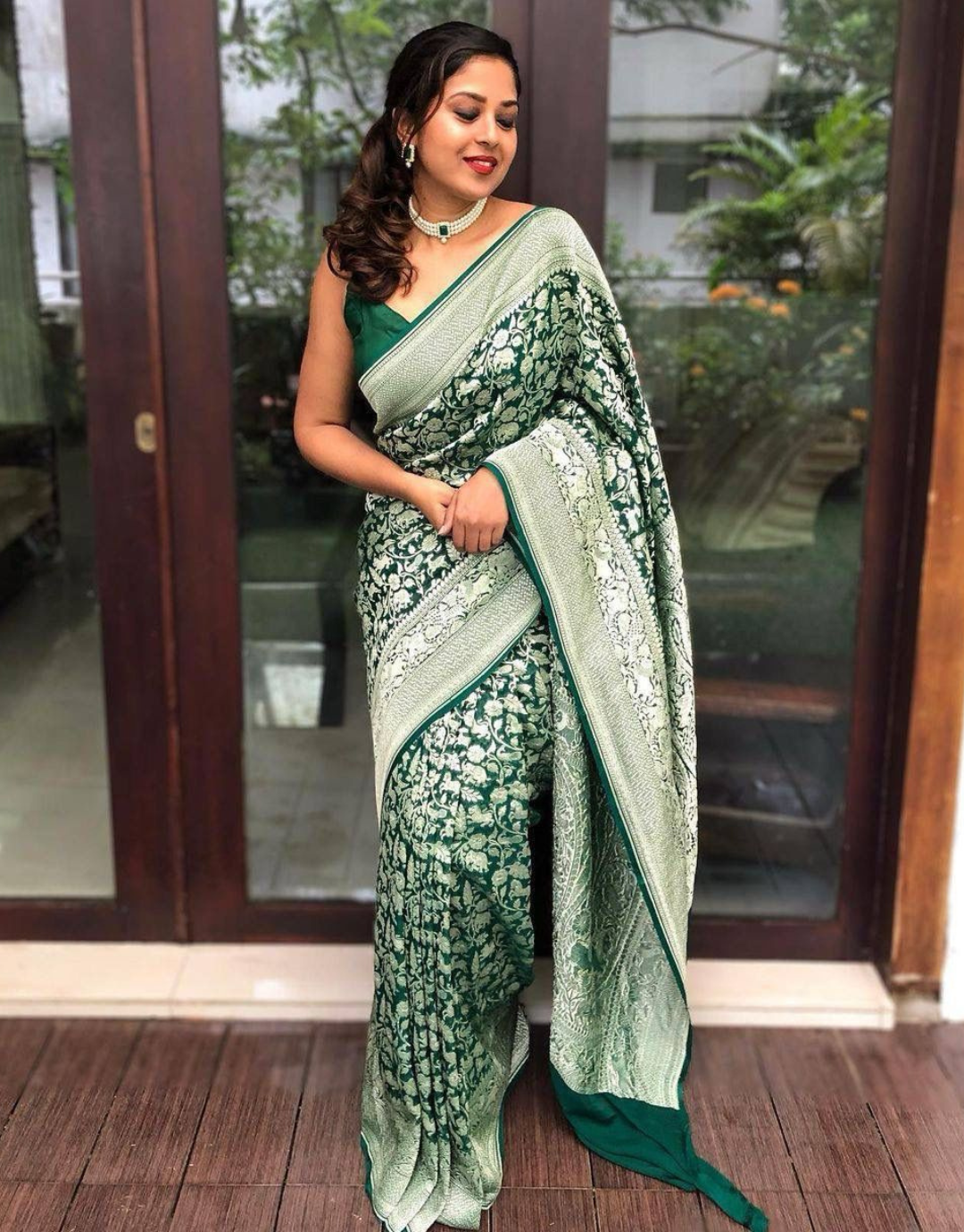 Seema Dark Green Banarasi Saree