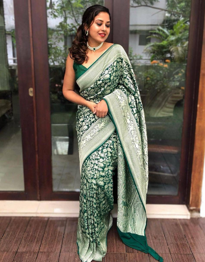 Seema Dark Green Banarasi Saree