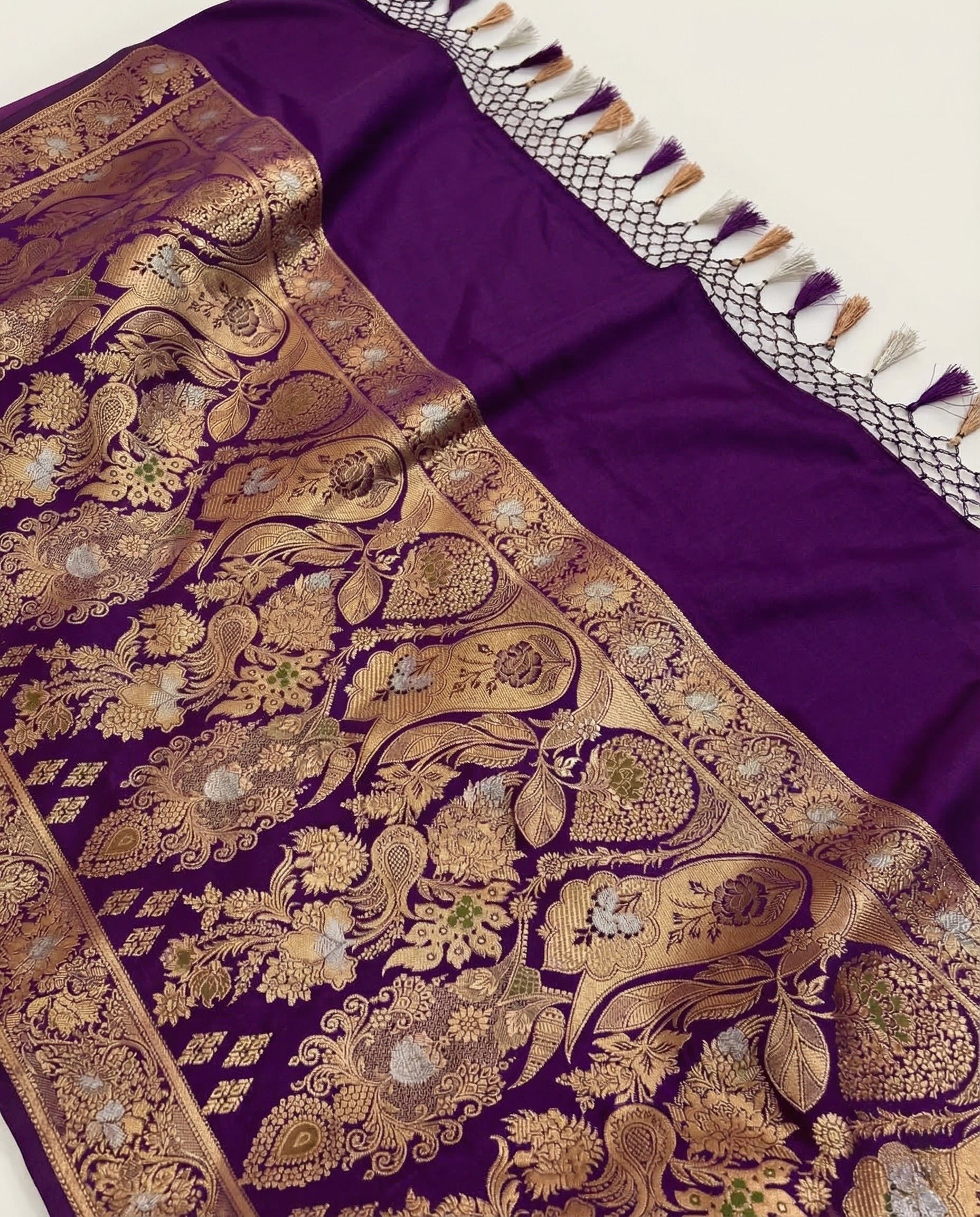 Vidhatri - Purple Banarasi Pure Mashru Satin Silk Saree With Rich Zari Jaal