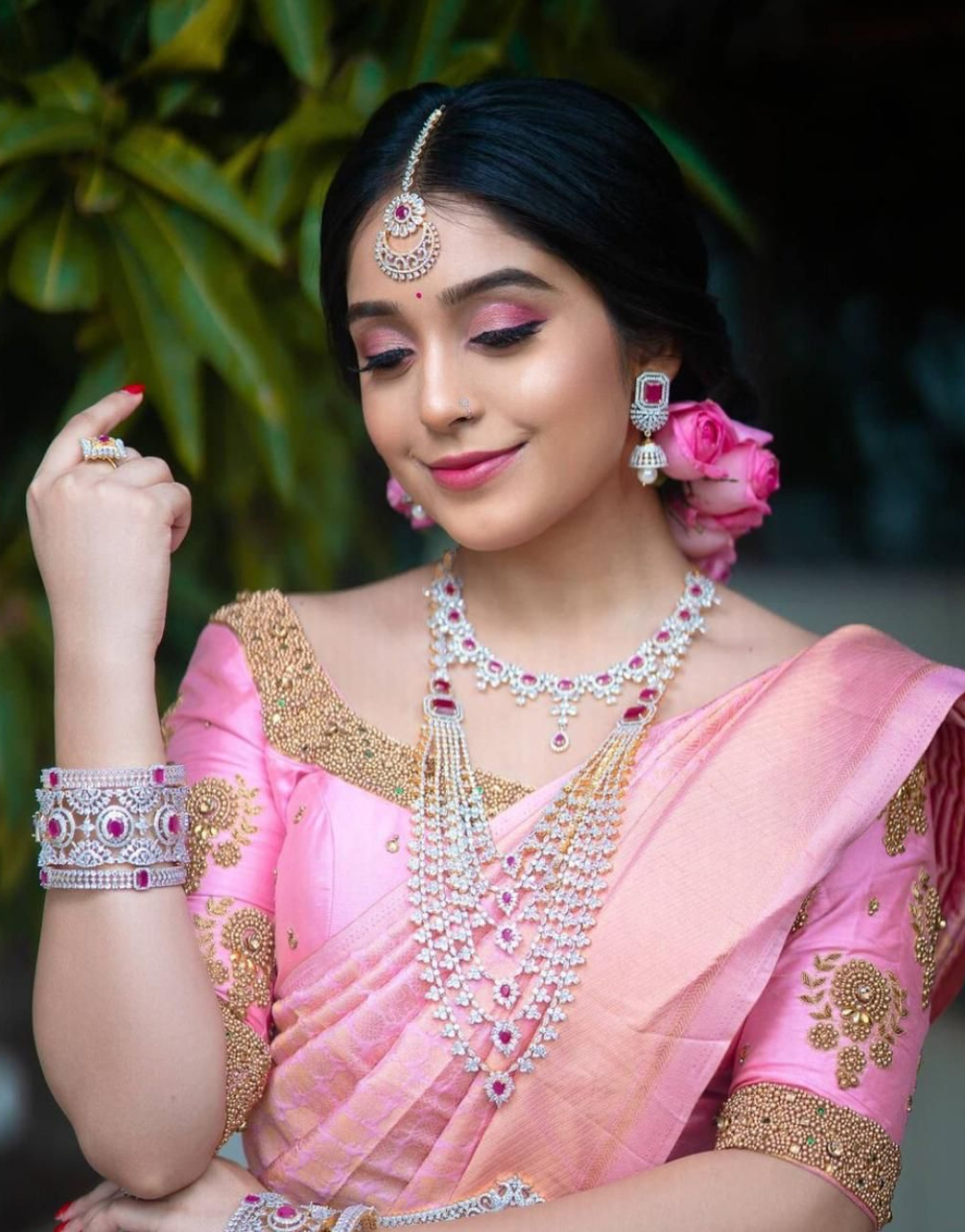 Mahi Pink Kanchipuram saree