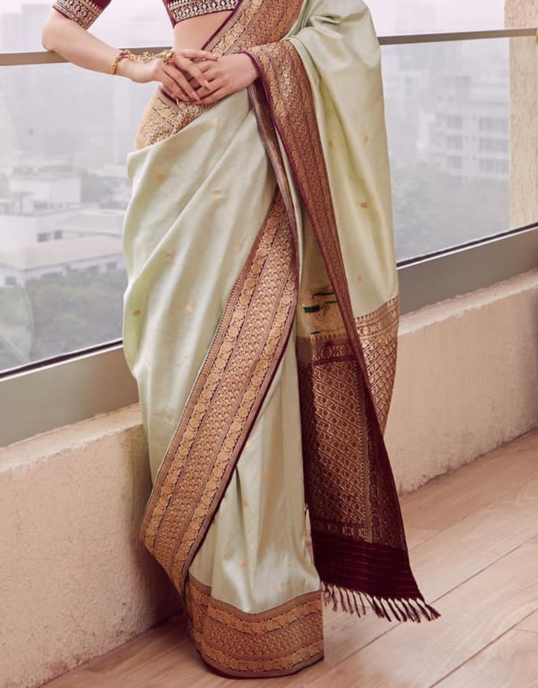 Nikita Pale Silver Kanchipuram saree