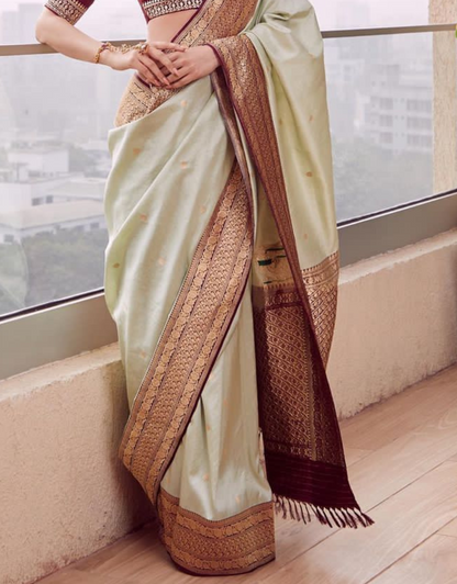 Nikita Pale Silver Kanchipuram saree