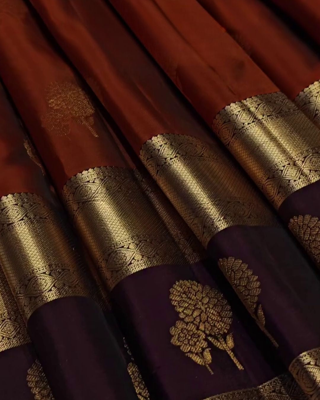 Piyali - Rust Brown Banarasi Silk Saree with Zari Floral Border