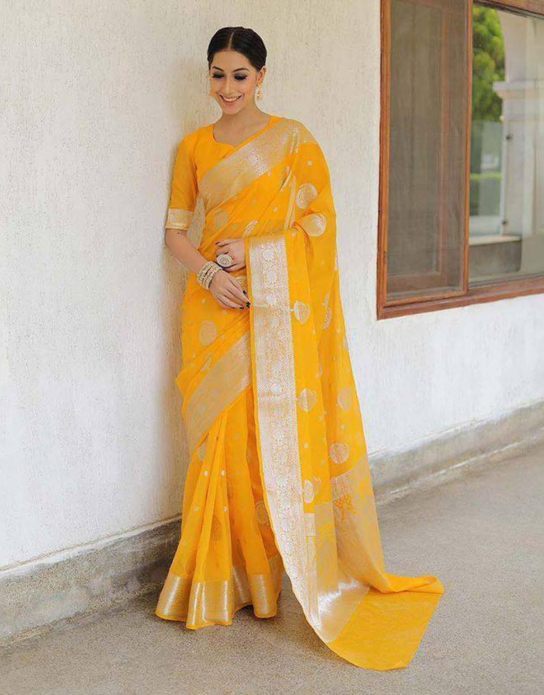 Manvi Yellow Banarasi Silk Saree