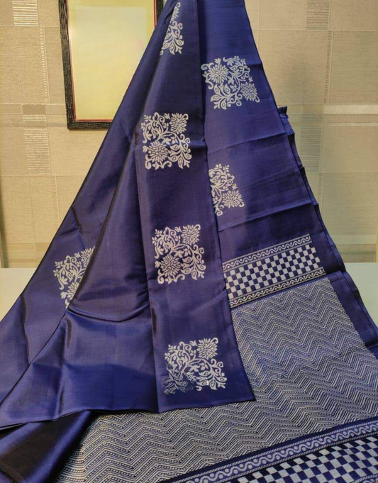 Eva Navyblue Soft Silk Saree