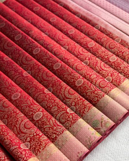Vainika - Red Banarasi Silk Floral Saree
