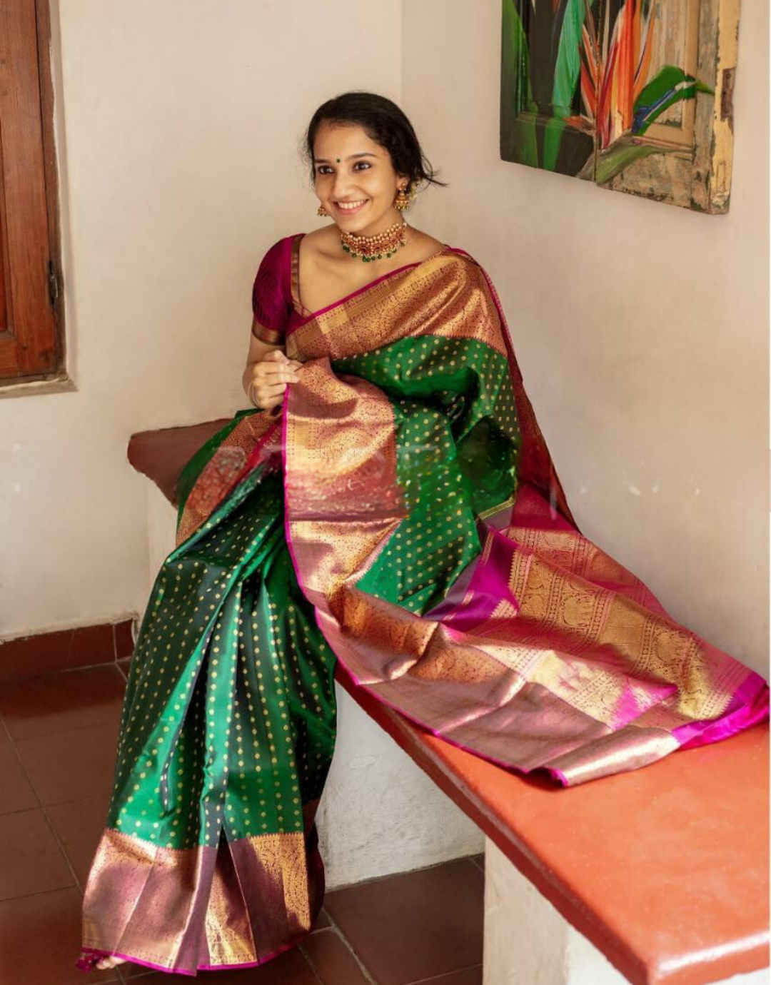 Malni Green Kanchipuram saree