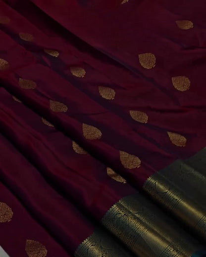 Mahima - Wine Kanchipuram Silk Saree with Rama Zari Border