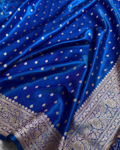 Bansri - Royal Blue Floral Zari Banarasi Saree