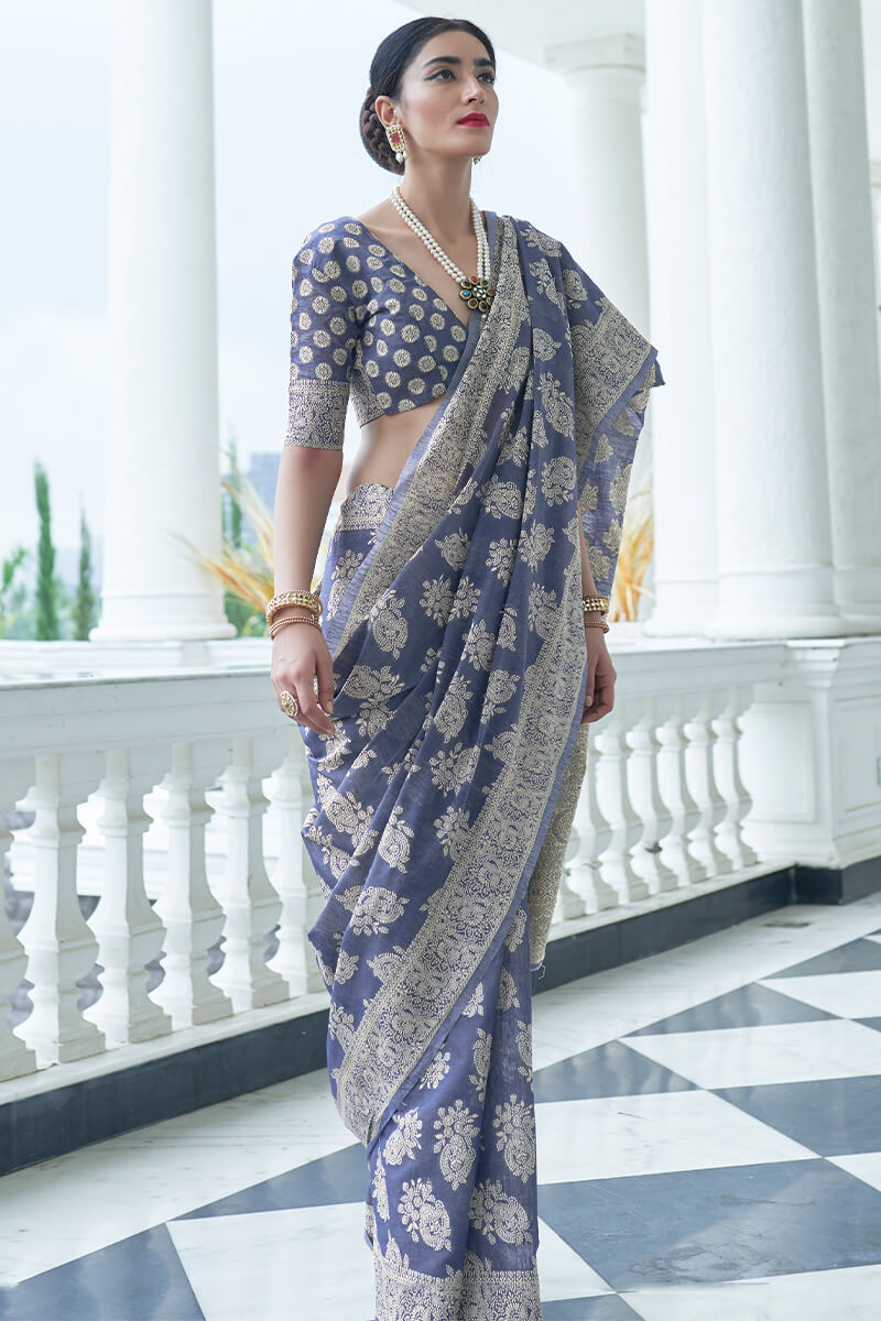 Light Blue Aakshi Lucknowi Cotton Silk Saree