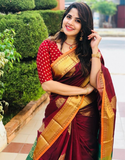 Seema Red Dark Kanchipuram saree