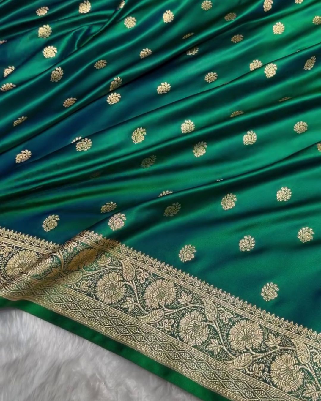 Soumya - Green Banarasi Silk Saree with Floral Zari Border